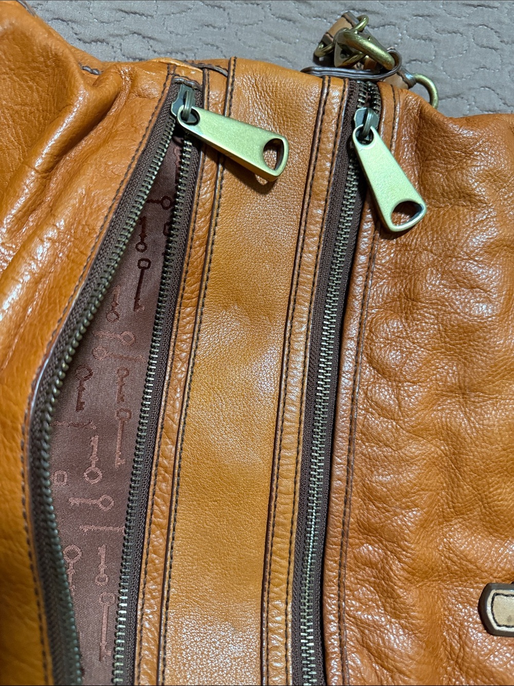 Fossil Cognac Leather Shoulder Tote with Adjustable Strap - Picture 3 of 6